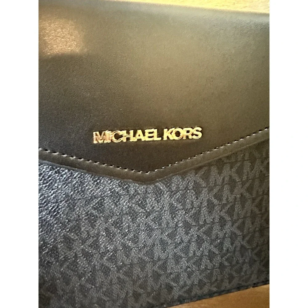 Michael‎ Kors MK Signature Envelope Clutch Wristlet Black PVC Logo Pouch